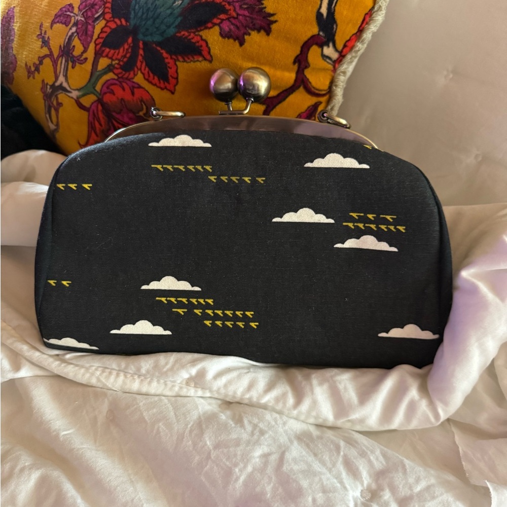 Black Clutch with Cloud and Bird Design